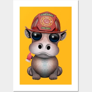 Cute Baby Hippo Firefighter Posters and Art